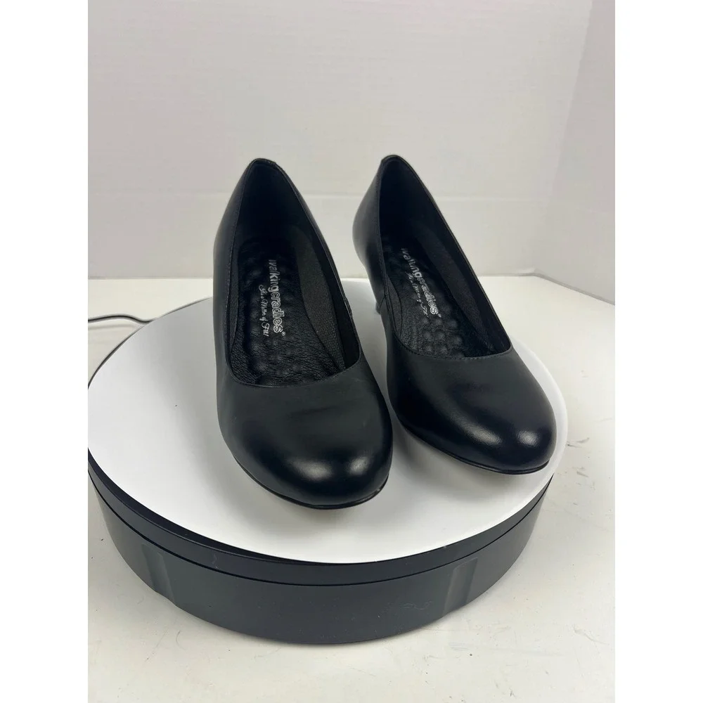 Walking Cradles Womens Black Leather Pumps 7.5 Wide Arch Support Comfort Heel - Picture 12 of 17